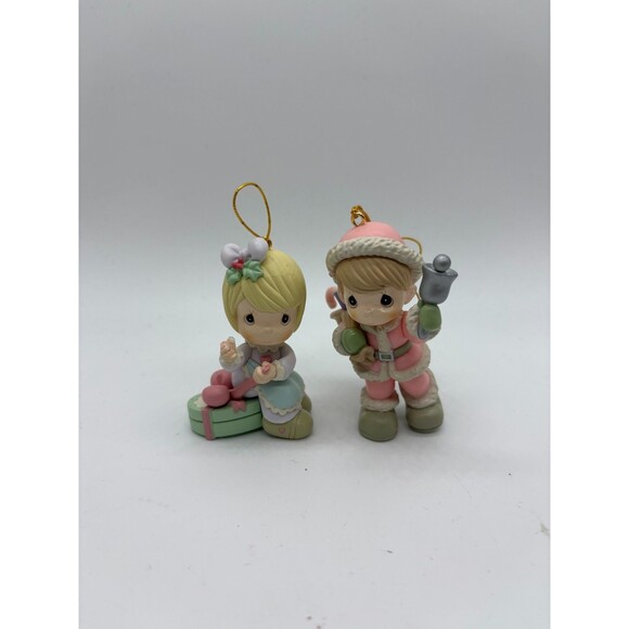Precious Moments Holiday Ornaments Child with Bell & Girl Heart Scissors Bow - Picture 1 of 7